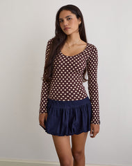 Rumini Long Sleeve Top in Brown with Small Polka Cream