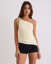 Rusana Top in Sheer Diagonal Knit Buttercream