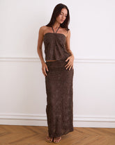 Alphia Sequin Sheer Knit Skirt in Dark Brown
