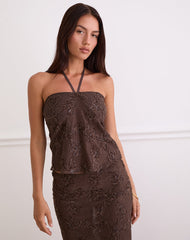 Ruwi Sequin Knit Halter Top in Dark Brown