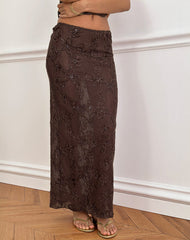 Alphia Sequin Sheer Knit Skirt in Dark Brown