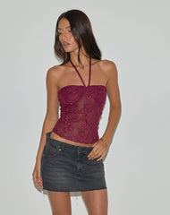 Ruwi Halter Top in Sequin Knit Burgundy