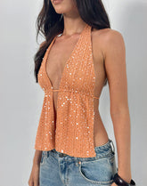 Ryoma Halterneck Top in Sequin Knit Orange
