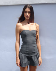Sabina Bandeau Mini Dress in Charcoal Grey