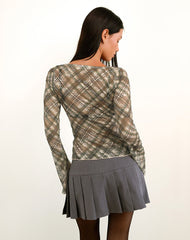 Sada Long Sleeve Top in Printed Lace Retro Plaid