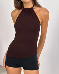 Sadra Halter Top in Rayon Jersey Bitter Chocolate