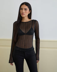 Saezuru Top in Chiffon Plisse Shimmer Black