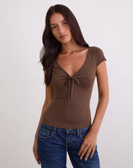 Saiba Cap Sleeve Top in Cupro Dark Brown