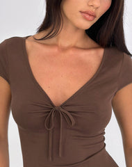 Saiba Cap Sleeve Top in Cupro Dark Brown