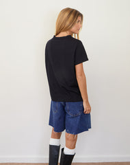 Saki Tee in Black with Badges Graphic