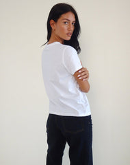 Saki Tee in White with Red Star Signs Print