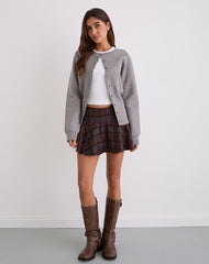 Sakta Peplum Skirt in Burgundy and Blue Check