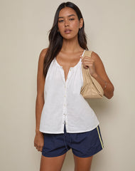 Sanja Scoop Button Top in Ivory