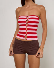 Sarella Bandeau Top in Red and Pink Stripe