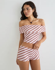 Sarla One Shoulder Top in Diagonal Stripe Pink