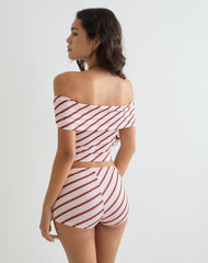 Sarla One Shoulder Top in Diagonal Stripe Pink