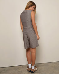 Sarun Longline Short in Pinstripe Brown