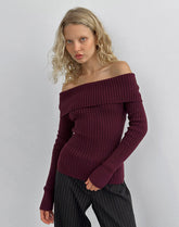 Saskia Bardot Bow Back Top in Dark Cherry