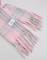 Scarf in Wool Brushed Knit Pink Check