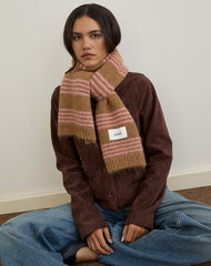 Scarf in Knit Pink Stripe Brushed Wool