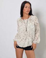 Seita Oversized Blouse in Ivory Bambi Print