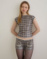 Serafim Short in Sequin Vintage Check Brown