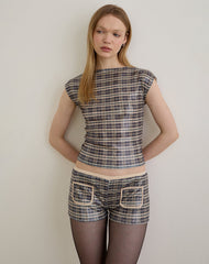 Serafim Short in Sequin Vintage Check Brown