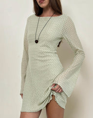 Sevila Long Sleeve Mini Dress in Mesh Sage Mini ZigZag