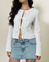 Sewindu Tie Front Long Sleeve Top in Broderie Ivory