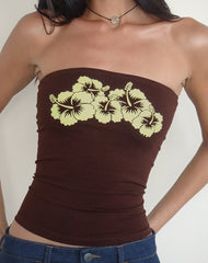 Shaelo Bandeau Top in Bitter Chocolate Yellow Hibiscus