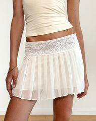 Akara Pleated Mini Skirt in Chiffon Ivory
