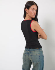 Shajani Top in Black with Red Binding