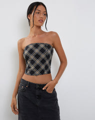 Shaloe Bandeau Top and Scarf Set in Black and Grey Check