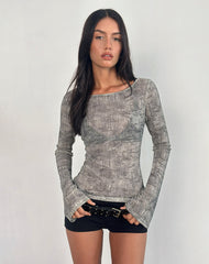 Sheiza Long Sleeve Top in Sheer Mesh Grey