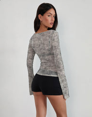 Sheiza Long Sleeve Top in Sheer Mesh Grey