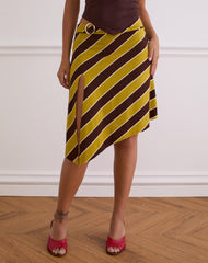 Sherry Split Midi Skirt in Stripe Retro Yellow