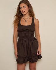 Shoyo Frill Mini Dress in Bitter Chocolate