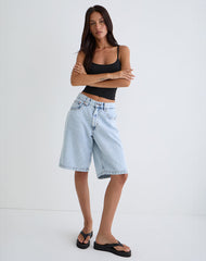 Low Rise Skater Shorts in 80's Light Wash Blue