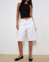 Low Rise Denim Skater Shorts in True White