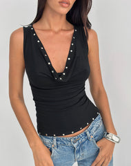 Slater Studded Top in Rayon Jersey Black