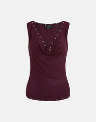 Slater Studded Top in Rayon Jersey Dark Plum