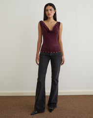 Slater Studded Top in Rayon Jersey Dark Plum