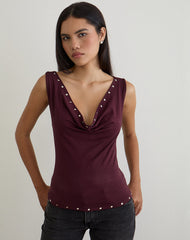 Slater Studded Top in Rayon Jersey Dark Plum