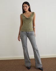 Slater Studded Top in Rayon Jersey Khaki