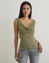 Slater Studded Top in Rayon Jersey Khaki