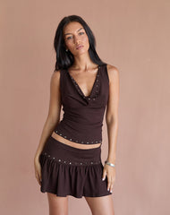 Nefety Studded Skirt in Jersey Bitter Chocolate