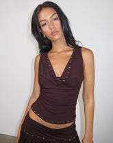 Slater Studded Top in Rayon Jersey Bitter Chocolate