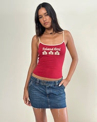 Solani Top in Adrenaline Red with Stone Binding and Island Girl Graphic