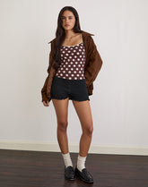 Solani Top in Brown with Big Cream Polka Print
