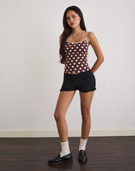 Solani Top in Brown with Big Cream Polka Print